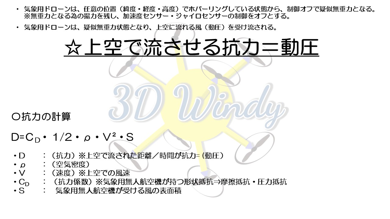 上空で流させる抗力＝動圧
